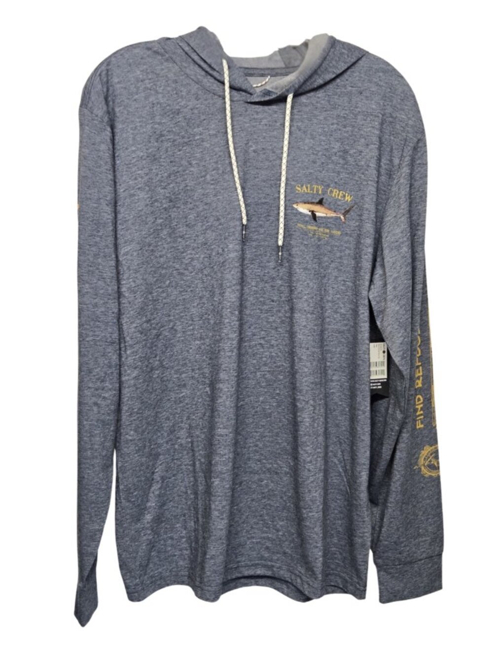 Salty Crew Premium Technical Tee Mens L Long Sleeve Bruce Hood Navy Shark NWT